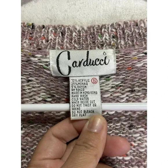 CARDUCCI Vintage Womens Pink Sweater Cardigan Mohair Blend Vneck Fringe SMALL - Picture 4 of 8